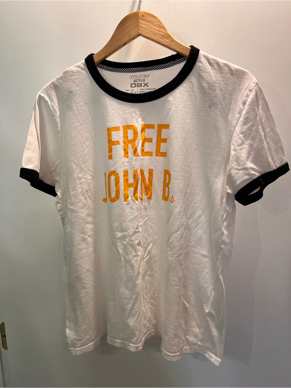 Volcom White Ringer Tee “Free John B”